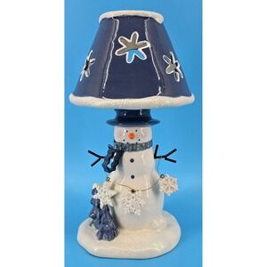 Vtg Christmas Snowman Ceramic Tealight Votive Candle Holder Blue White Kohls